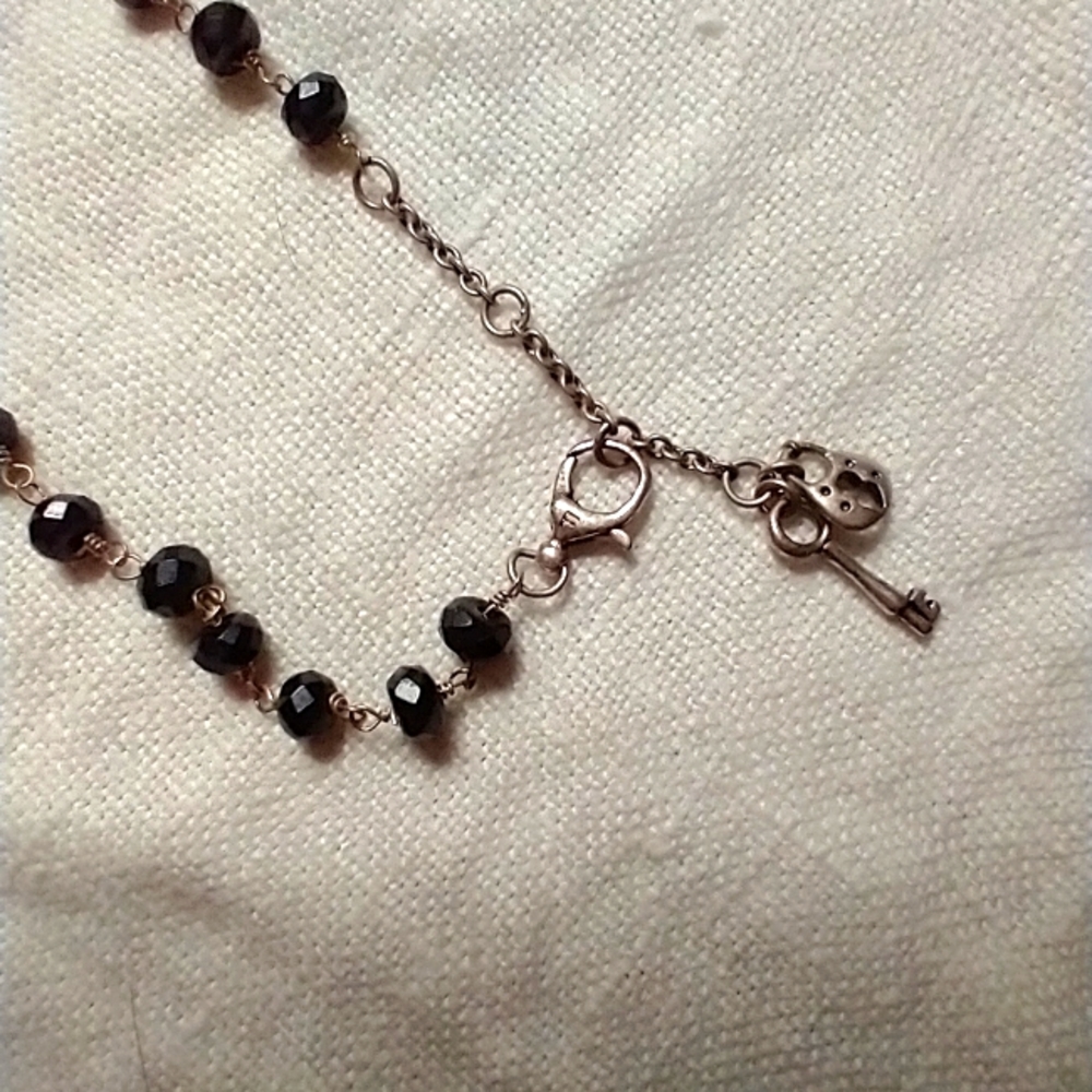 Faceted Hematite Tone Bead w/Wrapped Silver Wire Chain
